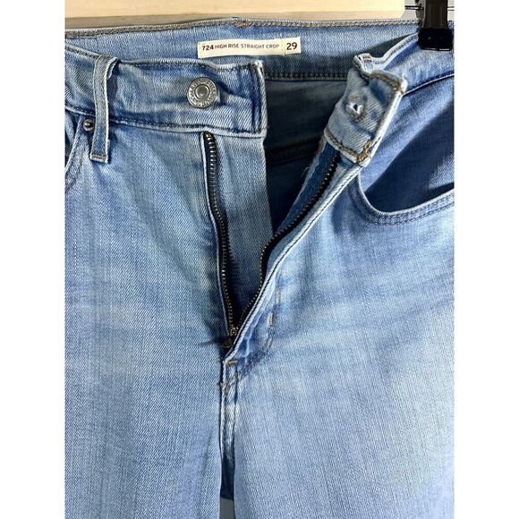 LEVI'S Women's 724 High Rise Straight Crop Fringe Hem Denim Jeans Blue Size 29 - Picture 6 of 8